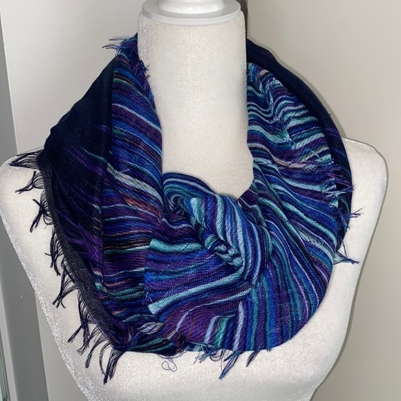 Multicolor Colorful Blue Black Stripe Bohemian Infinity Scarf - Picture 4 of 14
